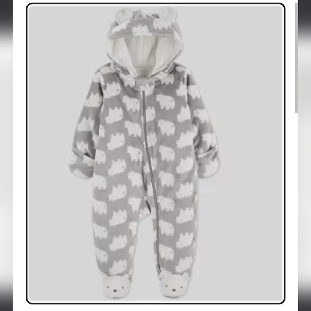 Carter 9M Gray Baby Bear Hooded Onesie
